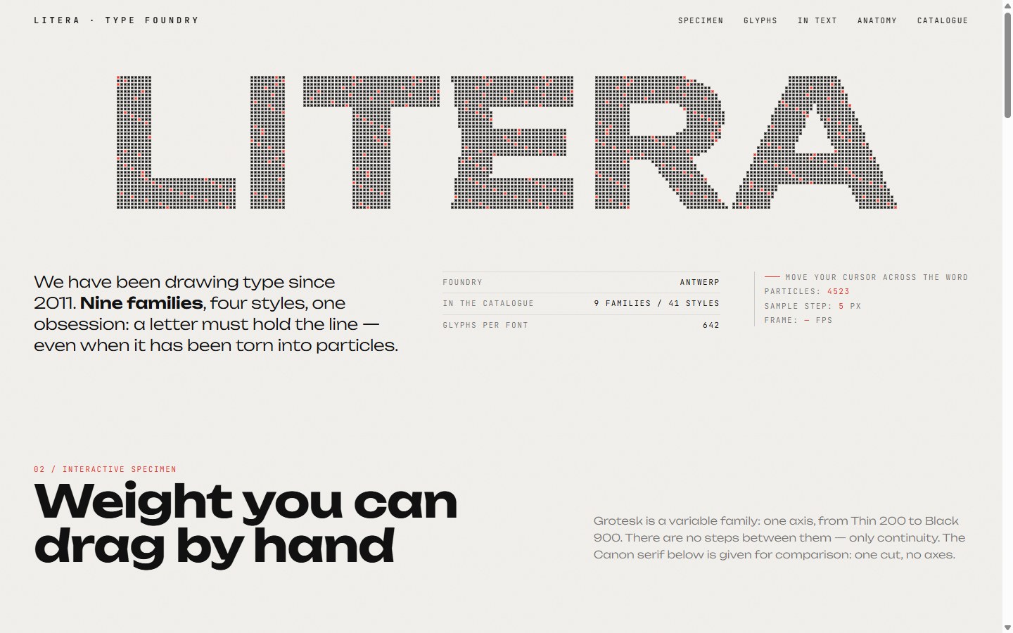 LITERA site: a headline built from thousands of particles