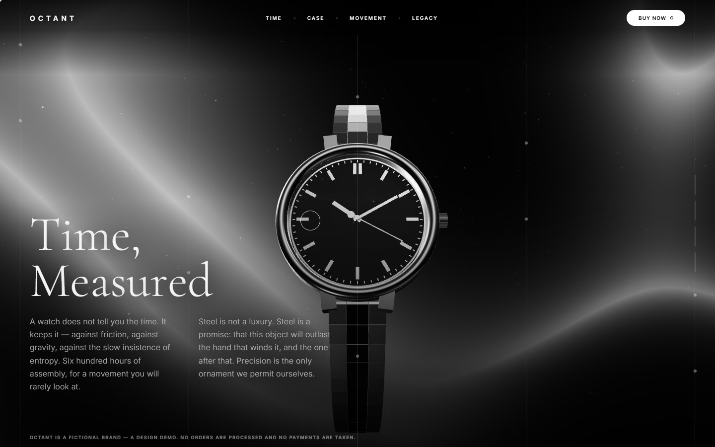 OCTANT site: a watch rendered by a WebGL shader